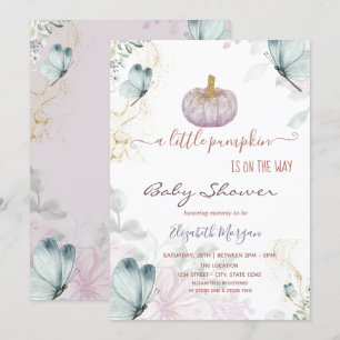 Convites Glitter Abóbora Borboletas Azuis Baby Shower