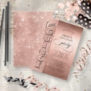 Convites Glitter and Shine Quinceanera Rosa Dourado ID701