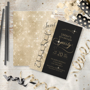 Convites Glitter and Shine Sweet 16 Black/Dourado ID675
