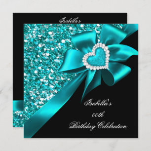 Convites Glitter Arco Azul-Teal Festa de aniversário Preta