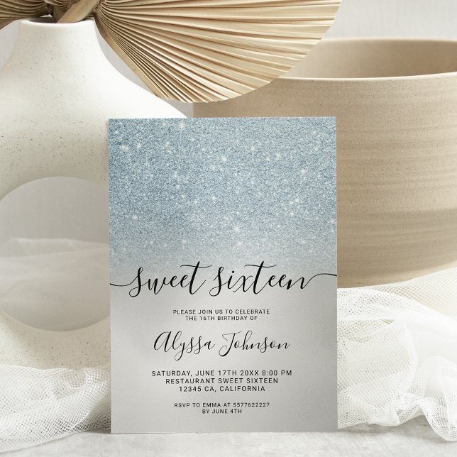 Convites Glitter azul de gelo prateado - doce holográfico 1 (Criador carregado)