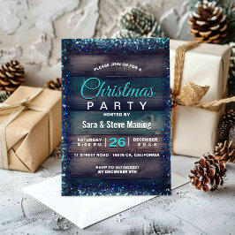 Convites Glitter azul de Natal Rustic Country