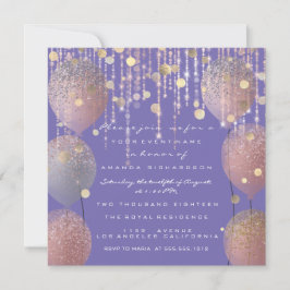 Convites Glitter Balão Rosa Dourado  Bridal Doce 16º Roxo