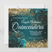 Glitter Blue Teal Rosa Quinceañera, pouco Dourada