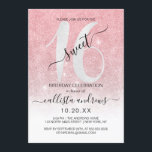 Convites Glitter Branco Dourado Girly Rosa Doce 16<br><div class="desc">Este convite de aniversário giro e chique de 16 anos é perfeito para o dia especial da sua filha adolescente. Ele apresenta um brilho branco cintilante impresso e cintilante grande, "16", sobre um rosa dourado brilhante e bonito, cor-de-rosa esbranquiçado e fundo ombre branco cintilante fino. É simples, único, moderno, bonito...</div>