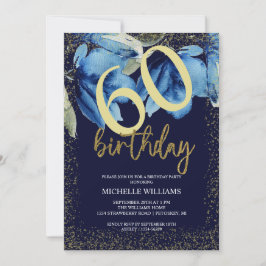 Convites Glitter Caligrafia Floral Índigo