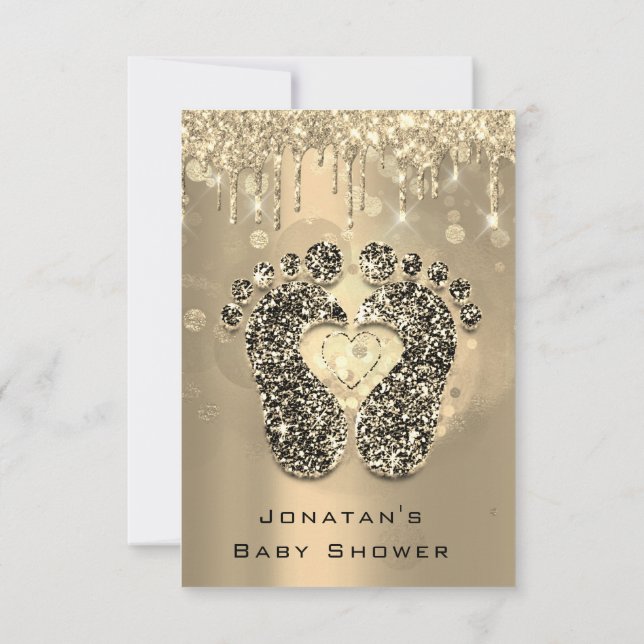 Convites Glitter Chá de fraldas Pés Sépia Dente Menino (Verso)
