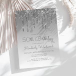 Convites Glitter Chic Drip Silver 50º Aniversário<br><div class="desc">Este convite de 50 anos da moda apresenta uma borda cintilante de luz cintilante e fundo azul ombre. As palavras "50º Aniversário" e o nome do convidado de honra aparecem na escrita casual de cinzas prateadas, com o resto do texto personalizável na fonte sans serif. No verso aparece o mesmo...</div>