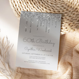 Convites Glitter Chic Drip Silver 60º Aniversário