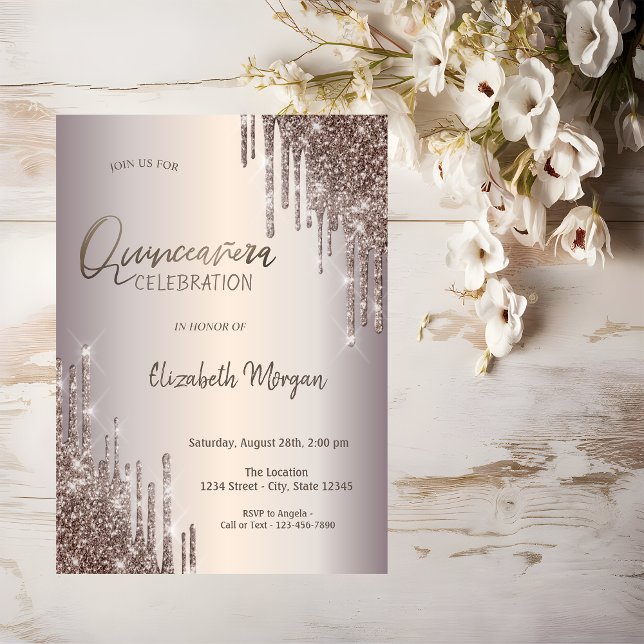 Convites Glitter Chic Drives Quinceañera (Criador carregado)
