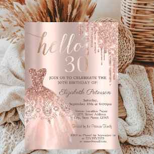 Convites Glitter Chic Drives Rosa de vestir aniversário de 