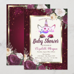 Convites Glitter Chic Unicorn,Chá de fraldas Floral Borgon