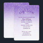 Convites Glitter Confetti 18ª Festa de aniversário<br><div class="desc">A cair do confete de brilho prateado sobre fundo roxo gradiente para o 18º convite de festa de aniversário.</div>