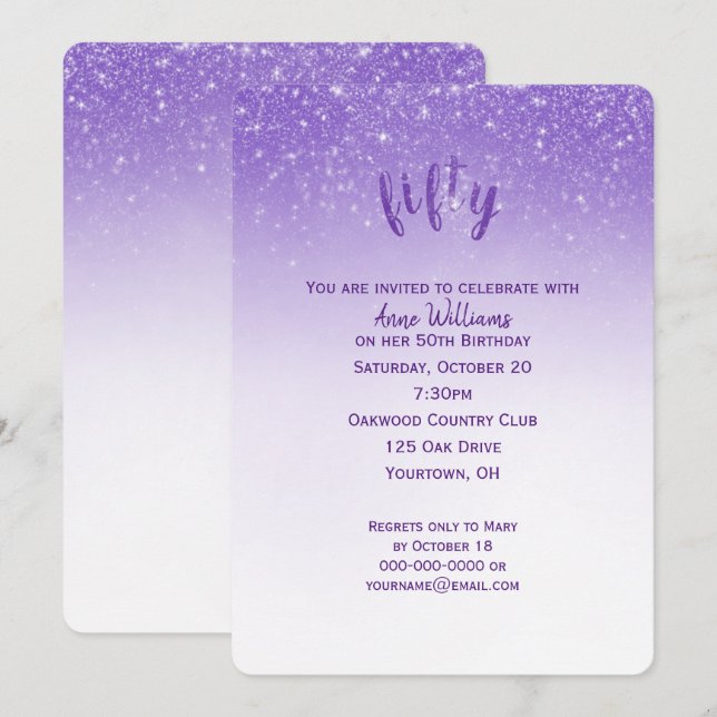 Convites Glitter Confetti 50ª Festa de aniversário (Frente/Verso)