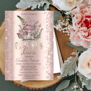 Convites Glitter Confetti Cogumelos Borboletas Chá de frald