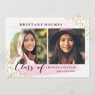 Convites Glitter Confetti Sprinkle 2 Photo Graduação Rosa