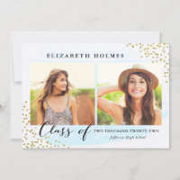 Glitter Confetti Sprinkle 2 Photo Graduation Blue