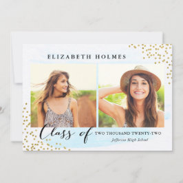 Convites Glitter Confetti Sprinkle 2 Photo Graduation Blue