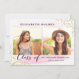 Convites Glitter Confetti Sprinkle 2 Photo Graduation Pink