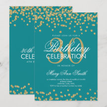 Glitter de aniversário de 30 anos Teal Dourado Con