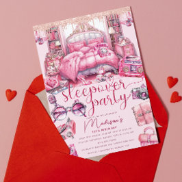 Convites Glitter de Aniversário de Menina Rosa-Apimentada