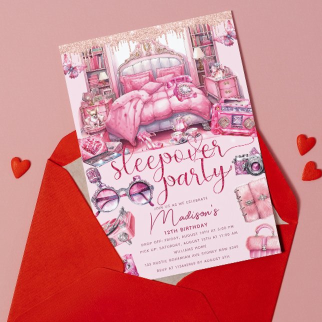 Convites Glitter de Aniversário de Menina Rosa-Apimentada (Criador carregado)