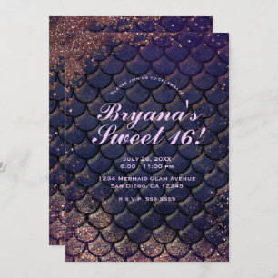 Convites Glitter de Bronze Dourado roxo Doce 16