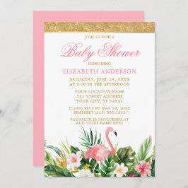 Convites Glitter de Chá de fraldas Flamingo Tropical de Wat