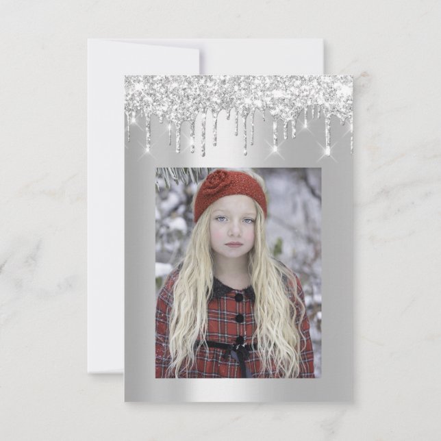 Convites Glitter de cinza Drips Silver Bridal Sweet 16th Sp (Verso)