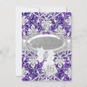 Convites Glitter de Diamante Roxo Princesa Sweet 16 Convide
