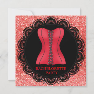 CONVITES GLITTER DE FESTA DE SOLTEIRA DO CORSET VERMELHO