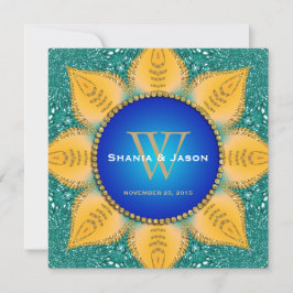 Convites Glitter de Flor Solar Azul Laranja