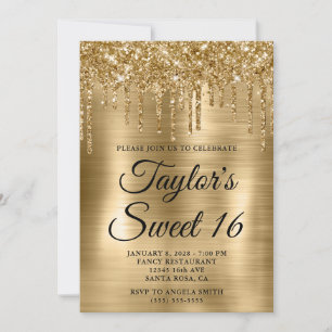 Convites Glitter de gota Dourado e doce de folha de alumíni