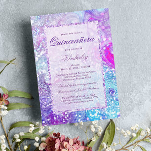 Convites Glitter de lavanda rosa-rosa Quinceañera