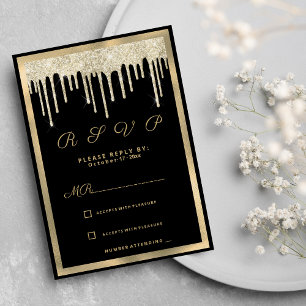 Convites Glitter de luxo de ouro preto goteja RSVP