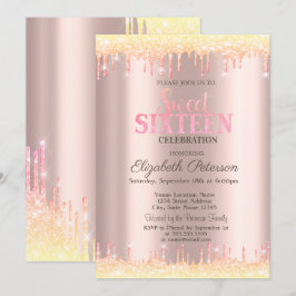 Convites Glitter de Omã Moderno Rosa Doce Dourado 16