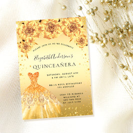 Convites Glitter de ouro de Quinceanera vestido floralmente