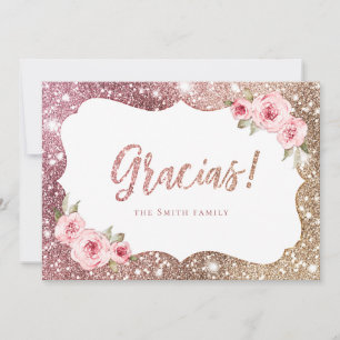 Convites Glitter de ouro de rosa Sparkle e gracias florais