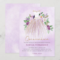 Glitter de ouro roxo Vestido floral Quinceañera