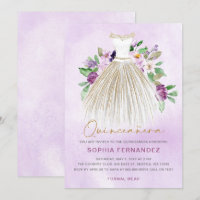 Glitter de ouro roxo Vestido floral Quinceañera