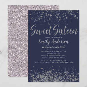 Convites Glitter de Prata Azul Doce 16