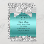 Convites Glitter de Prata e Arco de Joel Quinceanera<br><div class="desc">Convite de festas de Silver e Teal Quinceañera. Glitter prateado bonito e arco de joia de diamante. Por favor,  note: todas as imagens planas!</div>