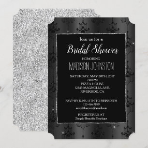 Convites Glitter de Prata - Glam Black Chandeliers