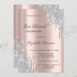 Convites Glitter de Prata Moderna Coloca Rosa Bar Dourado M<br><div class="desc">Um convite moderno,  chico e glamouroso com brilho pingando em fundo rosa.</div>