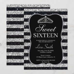 Convites Glitter de Prata Negra-Chic Elegante Tiara Sweet 1