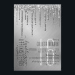 Convites Glitter de prata prateada de luxo Doce 16<br><div class="desc">Esse elegante e luxuoso convite de aniversário de dezesseis anos é perfeito para o evento glamouroso. Ele apresenta pingos de brilho prateado cintilante impressos em falso sobre fundo metálico escovado prateado. É um design moderno, chique e bonito com uma vibração de Hollywood. ***NOTA DE DESIGN IMPORTANTE: Para qualquer solicitação de...</div>