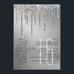 Convites Glitter de prata prateada de luxo Doce 16<br><div class="desc">Esse elegante e luxuoso convite de aniversário de dezesseis anos é perfeito para o evento glamouroso. Ele apresenta pingos de brilho prateado cintilante impressos em falso sobre fundo metálico escovado prateado. É um design moderno, chique e bonito com uma vibração de Hollywood. ***NOTA DE DESIGN IMPORTANTE: Para qualquer solicitação de...</div>