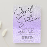 Convites Glitter de Prata Roxo-Chic 16<br><div class="desc">Um moderno convite roxo e prateado doce 16,  com fundo falso brilhante e luzes brilhantes.</div>