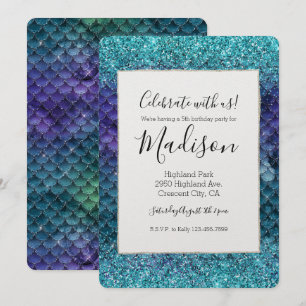 Convites Glitter de Sereia Roxo de Teal Aqua