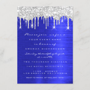 Convites Glitter de Silver Spark Drips Royal Blue Bridal 16